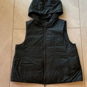 Eileen Fisher Black Hooded Quilted Sleeveless Vest